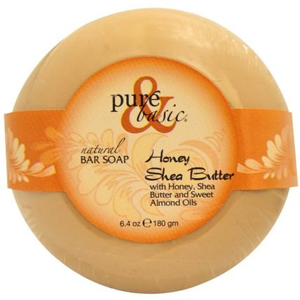 Natural Bar Soap, Honey Shea Butter, 6.4 oz (180 g) by Pure & Basic, 洗澡，美容，肥皂，乳木果油 HK 香港