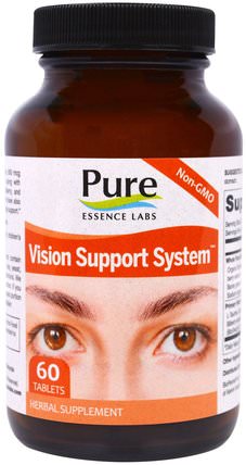 Vision Support System, 60 Tablets by Pure Essence, 健康，眼部護理，視力保健，含有肌肽的眼部產品，注意力缺陷症，添加劑，adhd，長春西汀 HK 香港