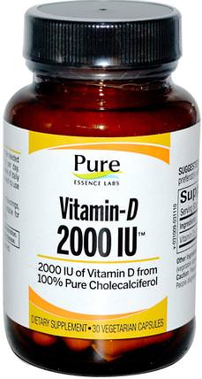 Vitamin-D, 2000 IU, 30 Veggie Caps by Pure Essence, 維生素，維生素D3 HK 香港