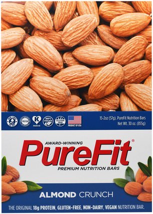 Premium Nutrition Bars, Almond Crunch, 15 Bars, 2 oz (57 g) Each by Pure Fit Bars, 運動，蛋白質棒 HK 香港