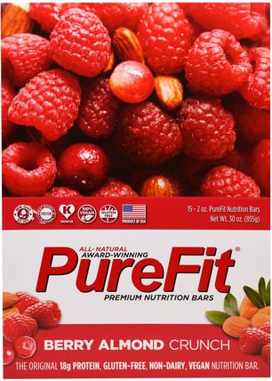 Premium Nutrition Bars, Berry Almond Crunch, 15 Bars, 2 oz (57 g) Each by Pure Fit Bars, 運動，蛋白質棒 HK 香港
