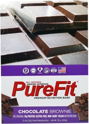 Premium Nutrition Bars, Chocolate Brownie, 15 Bars, 2 oz (57 g) Each by Pure Fit Bars, 運動，蛋白質棒 HK 香港