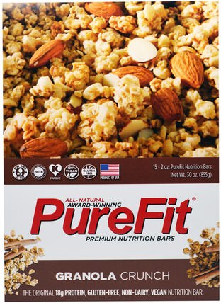 Premium Nutrition Bars, Granola Crunch, 15 Bars, 2 oz (57 g) Each by Pure Fit Bars, 運動，蛋白質棒 HK 香港