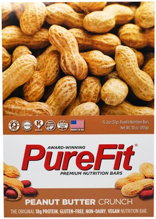 Premium Nutrition Bars, Peanut Butter Crunch, 15 Bars, 2 oz (57 g) Each by Pure Fit Bars, 運動，蛋白質棒 HK 香港