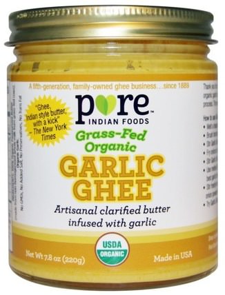 Grass-Fed Organic Garlic Ghee, 7.8 oz (220 g) by Pure Indian Foods, 食物，酥油，酮友好 HK 香港