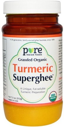 Grass-Fed Organic Turmeric Superghee, 7.5 oz (212 g) by Pure Indian Foods, 食物，酥油，酮友好 HK 香港