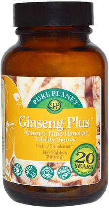 Ginseng Plus, 500 mg, 100 Tablets by Pure Planet, 補充劑，adaptogen，感冒和病毒，人參 HK 香港