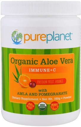 Organic Aloe Vera, Immune +C, Passion Fruit Orange, 160 g by Pure Planet, 補充劑，蘆薈 HK 香港