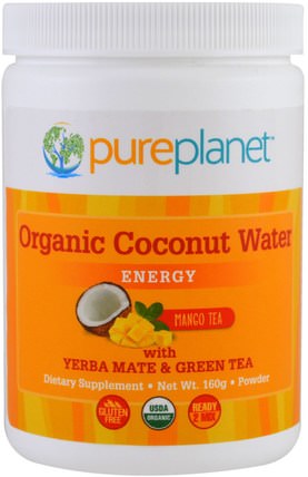 Organic Coconut Water, Energy, Mango Tea, 160 g by Pure Planet, 補品，食品，椰子全，椰子水 HK 香港