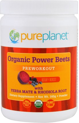 Organic Power Beets, Preworkout, Berry Burst, 160 g by Pure Planet, 補充劑，抗氧化劑 HK 香港