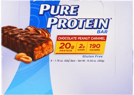Chocolate Peanut Caramel Bars, 6 Bars, 1.76 oz (50 g) Each by Pure Protein, 運動，蛋白質棒 HK 香港
