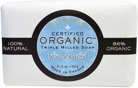 Unscented, 5.3 oz (150 g) by Pure Provence Organic Certified Organic Triple Milled Soap, 洗澡，美容，肥皂 HK 香港