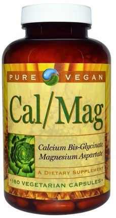 Cal/Mag, 180 Veggie Caps by Pure Vegan, 補充劑，礦物質，鈣和鎂 HK 香港