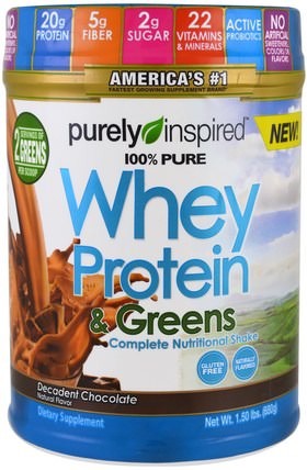 100% Pure Whey Protein & Greens, Decadent Chocolate, 1.5 lbs (680 g) by Purely Inspired, 運動，補品，乳清蛋白 HK 香港