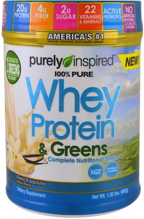 100% Pure Whey Protein & Greens, French Vanilla, 1.5 lbs (680 g) by Purely Inspired, 運動，補品，乳清蛋白 HK 香港