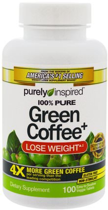 Green Coffee+, 100 Veggie Tabs by Purely Inspired, 補充劑，抗氧化劑，綠咖啡豆提取物 HK 香港