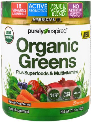 Organic Greens, Unflavored, 7.17 oz (203 g) by Purely Inspired, 補品，超級食品，綠色蔬菜 HK 香港