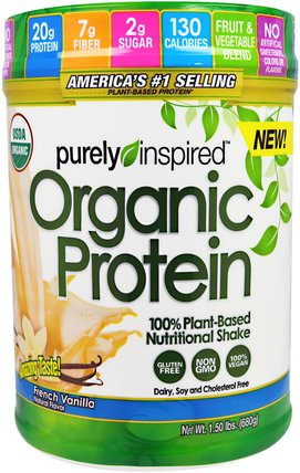 Organic Protein, 100% Plant-Based Nutritional Shake, French Vanilla, 1.50 lbs (680 g) by Purely Inspired, 健康 HK 香港