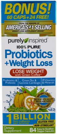 Probiotic + Weight Loss, 84 Easy-to-Swallow Veggie Capsules by Purely Inspired, 補品，水果提取物，超級水果，減肥，飲食 HK 香港