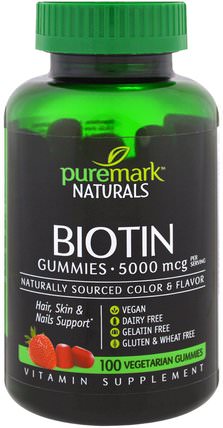 Biotin, 5000 mcg, 100 Veggie Gummies by PureMark Naturals, 健康，女性，皮膚，頭髮補充劑，指甲補充劑，皮膚補充劑 HK 香港