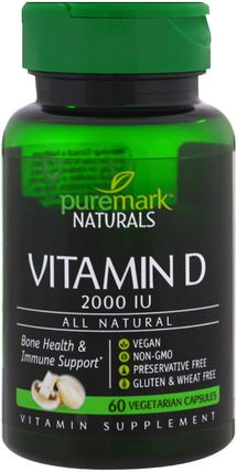 Vitamin D, 2000 IU, 60 Vegetarian Capsules by PureMark Naturals, 維生素，維生素D3 HK 香港