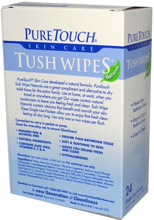 Individual Flushable Moist Tush Wipes, 24 Single Use Packets by PureTouch Skin Care, 洗澡，美容，衛生紙 HK 香港