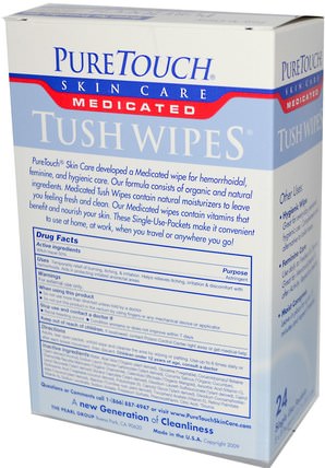 Medicated Tush Wipes, 24 Single Use Packets, 5 in x 8 in Each by PureTouch Skin Care, 洗澡，美容，衛生紙 HK 香港