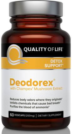 Deodorex, With Champex Mushroom Extract, 200 mg, 60 Veggie Caps by Quality of Life Labs, 補充劑，藥用蘑菇，蘑菇蘑菇，健康，排毒 HK 香港