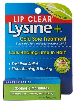 Lip Clear, Lysine +, Cold Sore Treatment, 0.25 oz (7 g) by Quantum Health, 洗澡，美容，唇部護理，皰疹，唇皰疹產品 HK 香港
