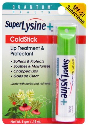 Super Lysine+ ColdStick, Lip Treatment & Protectant, SPF-21.18 oz (5 g) by Quantum Health, 洗澡，美容，唇部護理，皰疹，唇皰疹產品 HK 香港