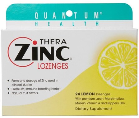 Thera Zinc Lozenges, Cold Season +, Lemon, 24 Lozenges by Quantum Health, 補品，礦物質，鋅含片，健康，感冒和流感 HK 香港