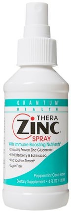 Thera Zinc Spray with Immune Boosting Nutrients, Peppermint Clove Flavor, 4 fl oz (120 ml) by Quantum Health, 健康，感冒流感和病毒，喉嚨護理噴霧，感冒和流感 HK 香港