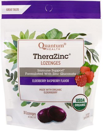 TheraZinc, Lozenges, Elderberry Raspberry Flavor, 18 Lozenges by Quantum Health, 健康，肺和支氣管，咳嗽滴 HK 香港