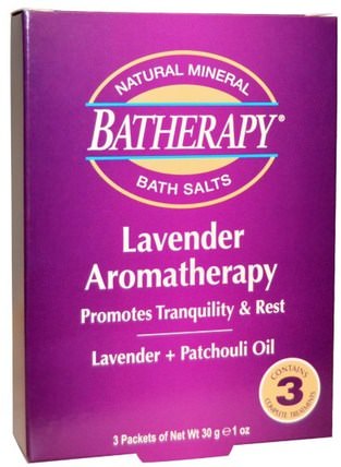 Batherapy Natural Mineral Bath Salts, Lavender Aromatherapy, 3 Packets, 1 oz (30 g) Each by Queen Helene, 洗澡，美容，浴鹽 HK 香港