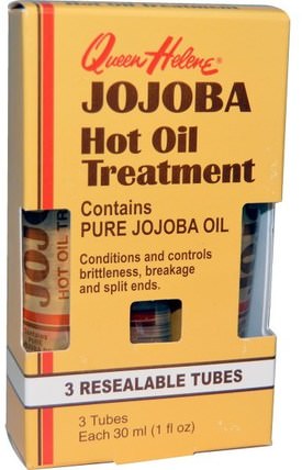 Jojoba Hot Oil Treatment, 3 Resealable Tubes, 1 fl oz (30 ml) Each by Queen Helene, 健康，皮膚，霍霍巴油，浴，美容，護髮素 HK 香港