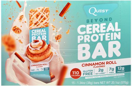 Beyond Cereal Protein Bar, Cinnamon Roll, 15 Bars, 1.34 oz (38 g) Each by Quest Nutrition, 補充劑，蛋白質棒 HK 香港