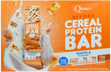 Beyond Cereal Protein Bar, Waffle, 15 Bars, 1.34 oz (38 g) Each by Quest Nutrition, 補充劑，蛋白質棒 HK 香港