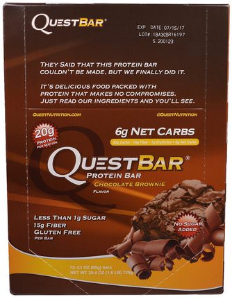QuestBar, Protein Bar, Chocolate Brownie, 12 Bars, 2.1 oz (60 g) Each by Quest Nutrition, 運動，蛋白質棒 HK 香港