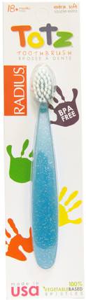 Totz Toothbrush, 18 + Months, Extra Soft, Light Blue Sparkle by RADIUS, 洗澡，美容，口腔牙齒護理，牙刷，兒童健康，嬰兒口腔護理 HK 香港