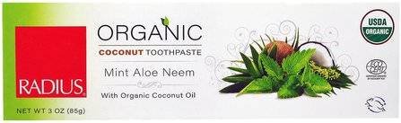 USDA Organic Coconut Toothpaste, Mint Aloe Neem, 3 oz (85 g) by RADIUS, 洗澡，美容，牙膏 HK 香港
