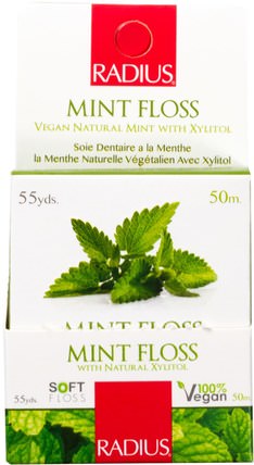 Vegan Xylitol Mint Floss, 55 yds (50 m) by RADIUS, 沐浴，美容，口腔牙齒護理，半徑牙線，牙線 HK 香港