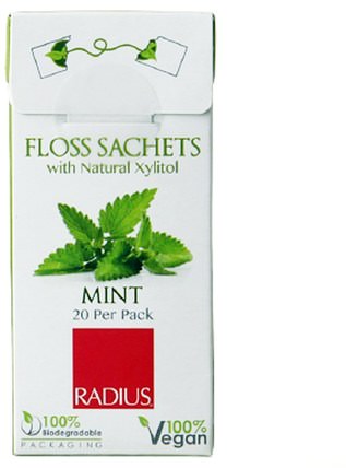 Vegan Xylitol Mint Floss Sachet, 20 Pack by RADIUS, 沐浴，美容，口腔牙齒護理，半徑牙線，牙線 HK 香港