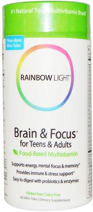 Brain & Focus for Teens & Adults, Food-Based Multivitamin, 90 Mini-Tabs by Rainbow Light, 維生素，多種維生素，兒童多種維生素 HK 香港