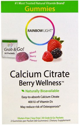 Calcium Citrate, Berry Wellness, Gummies, 30 Packets, 2 Gummies Each by Rainbow Light, 維生素，維生素D3，補充劑，礦物質，檸檬酸鈣 HK 香港
