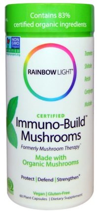 Certified, Immuno-Build Mushrooms, 60 Plant Capsules by Rainbow Light, 補充劑，藥用蘑菇，蘑菇混合組合 HK 香港