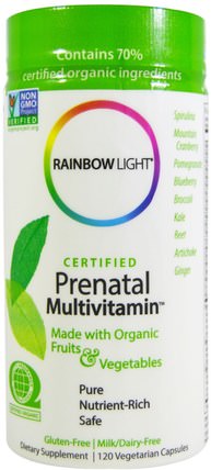 Certified Organics, Prenatal Multivitamin, 120 Veggie Caps by Rainbow Light, 維生素，產前多種維生素 HK 香港