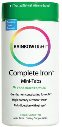 Complete Iron, Mini-Tabs, 60 Mini Tablets by Rainbow Light, 補品，礦物質，鐵 HK 香港