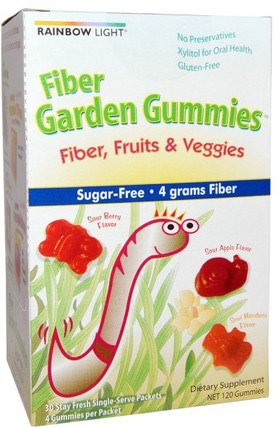 Fiber Garden Gummies, Sour Berry, Apple & Mandarin Flavors, 30 Packets, 4 Gummies (8 g) Each by Rainbow Light, 補品，纖維，兒童補品 HK 香港