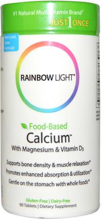 Food-Based Calcium With Magnesium & Vitamin D3, 90 Tablets by Rainbow Light, 補充劑，礦物質，鈣和鎂 HK 香港
