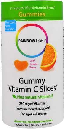 Gummy Vitamin C Slices, Tangy Orange Flavor, 90 Gummies by Rainbow Light, 維生素，維生素C，維生素C咀嚼，健康，免疫支持 HK 香港